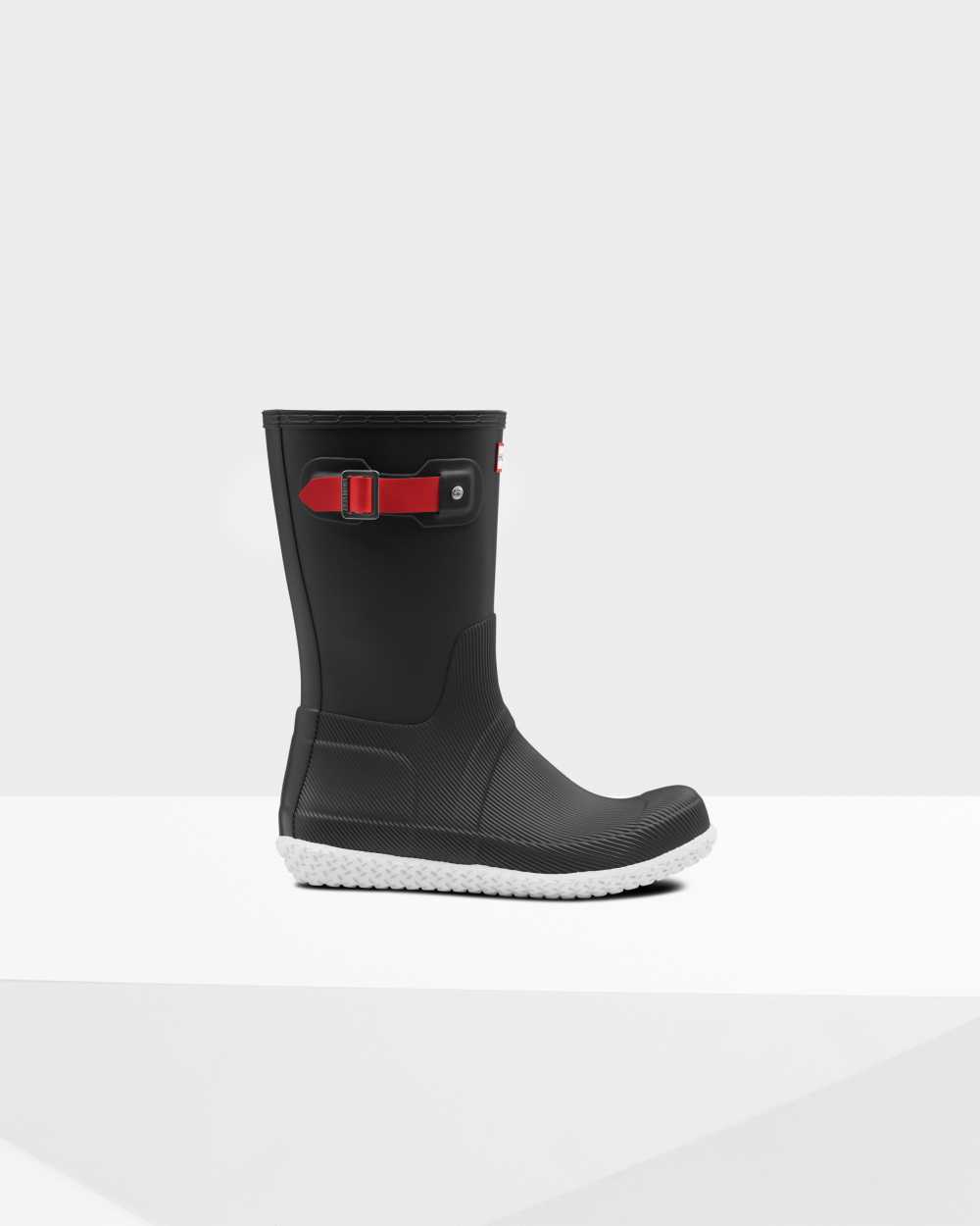 Mens Hunter Original Flat Heel Calendar Sole Short Rain Boots Black/Red | MQHPLR-913